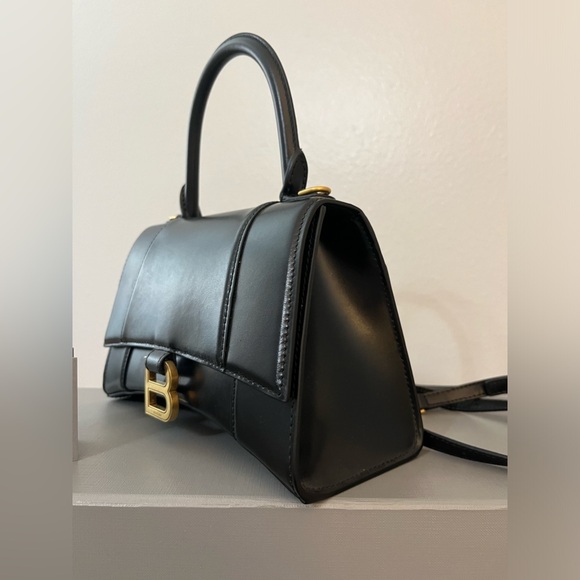 Balenciaga bag, small black and gold hourglass top handle cross body bag - Picture 3 of 9